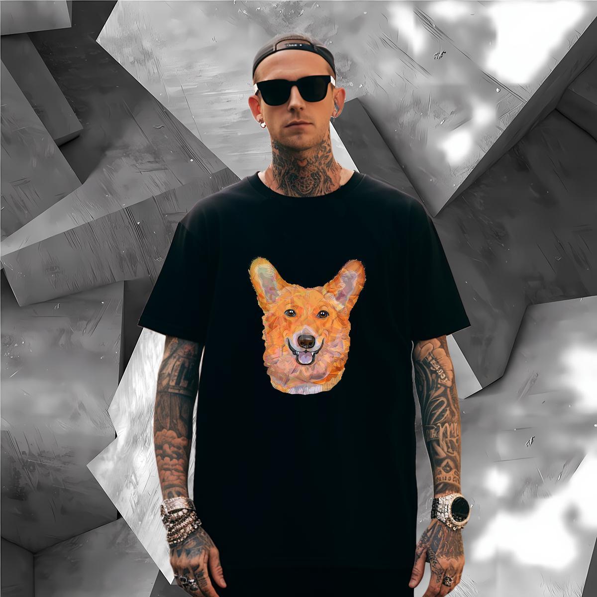 T Shirt For Man 230g Pure Cotton dog Sports Casual O Neck Short Sleeves Graphic Men Tops Tees 2024 DIY Cool Wear