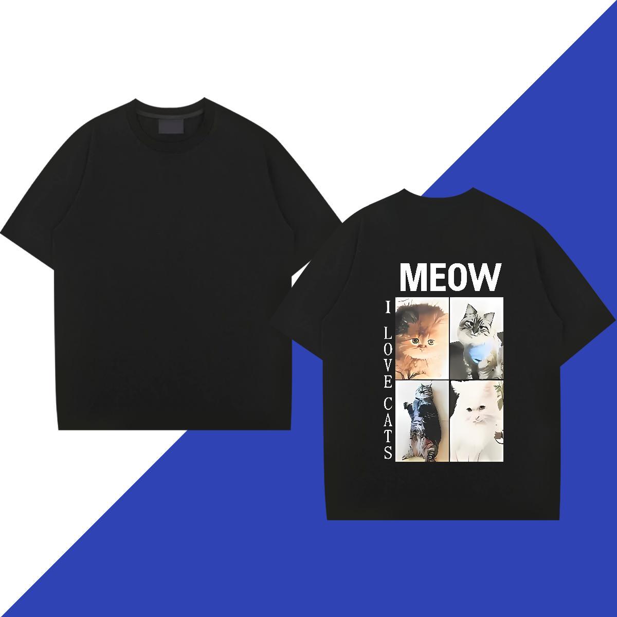 Fashion Casual T Shirt For Man 230g 100% Cotton cat Anime Printing Street Tops O-Neck Short Sleeve Free Shipping Men Tshirts Oversized 3XL 4XL