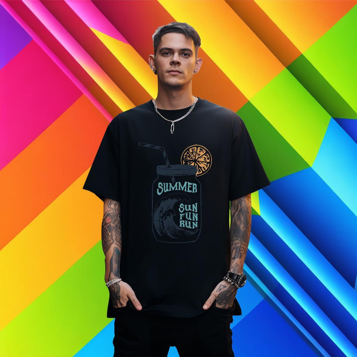 Wholesale Mens Tshirts 230g Pure Cotton Street Casual sea wave Custom Cartoon Crew Neck DIY T-Shirts for Men Clothes