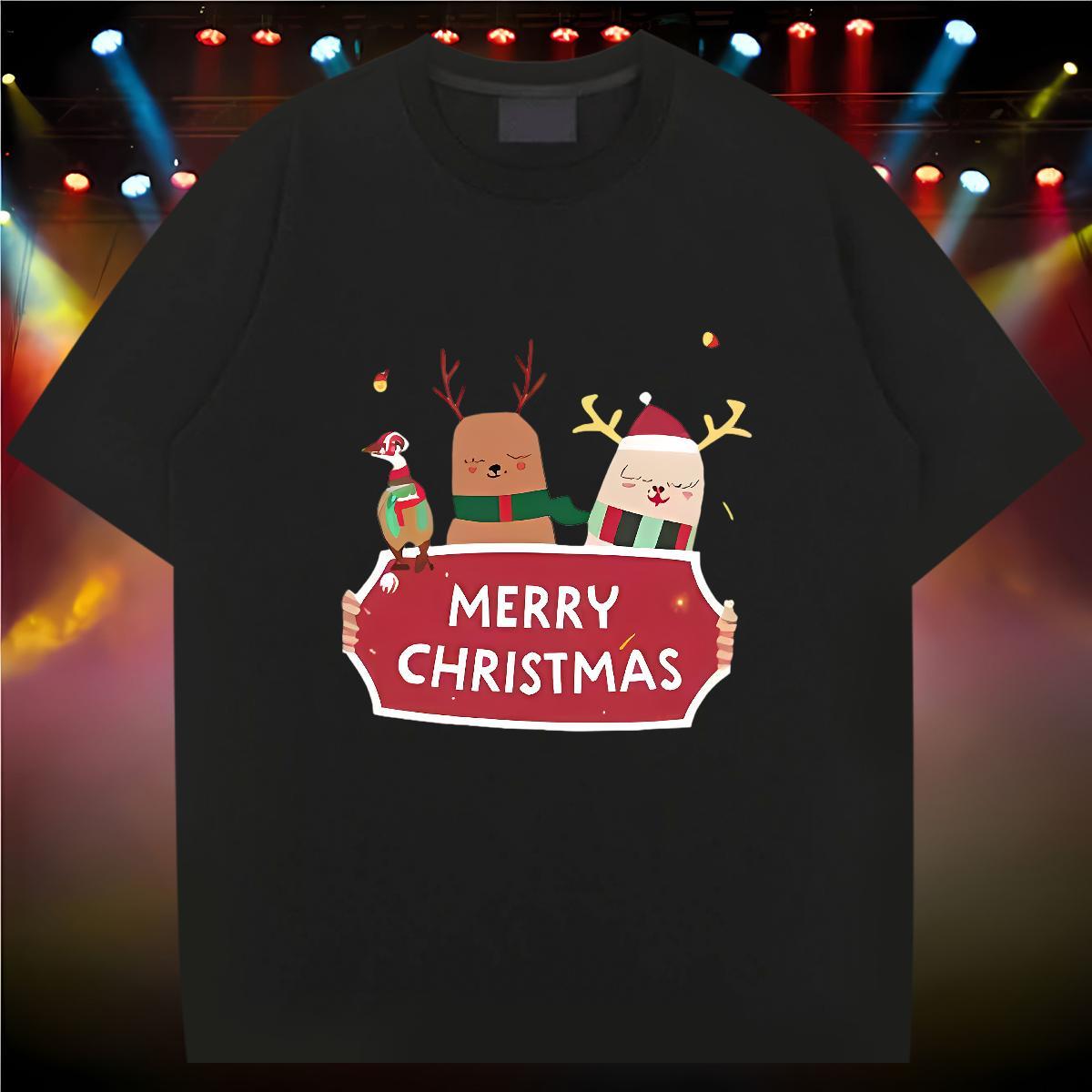 Fashion T Shirt For Man 230g 100% Cotton Christmas Daily Wear Tops Shirt Pure Cotton Unisex Men Tees Cartoon Printing L-4XL