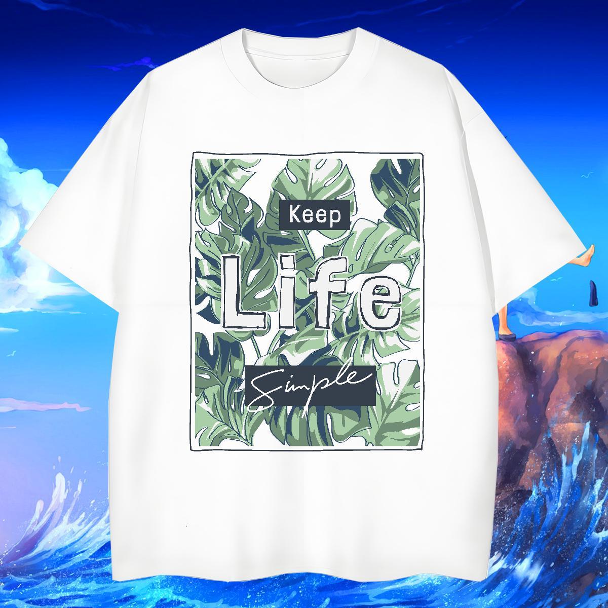 T Shirt For Man 230g Cotton tree Beach Pure Cotton Cartoon Printing L-4XL Men Tops Tees Classic Free Shipping Clothings