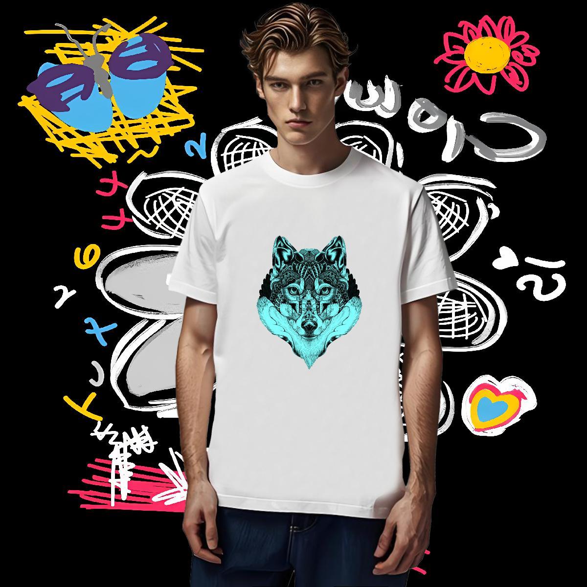 New Man T Shirts 230g 100% Cotton wolf Beach Top Tees Round Neck Short Sleeve Brand Men Clothes T-Shirt Oversized 3XL 4XL