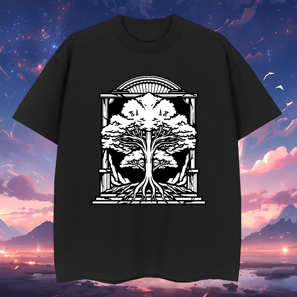 T Shirts Men 230g Pure Cotton tree High Street Hip Hop Crew Neck Custom Print Plus Size Men Tshirts Customized Brand Wear