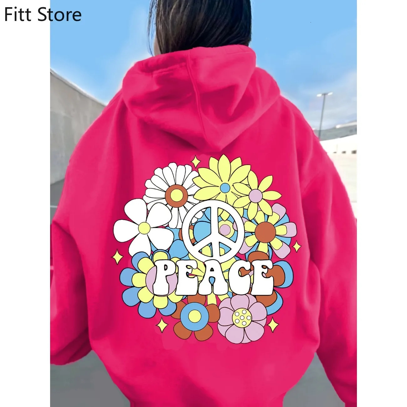 Hoodie Floral Letter Print Kangaroo Pocket Hoodie Casual Long Sleeve Drawstring Hoodies Sweatshirt Womens Clothing 240806