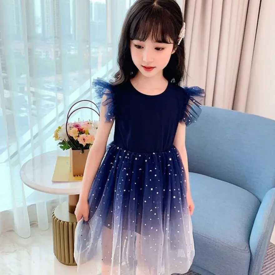 Girl Starry Sky Gradient Princess Dress Summer Sleeveless Fashion Gauze Dress New Year Childrens Birthday PartyW240720