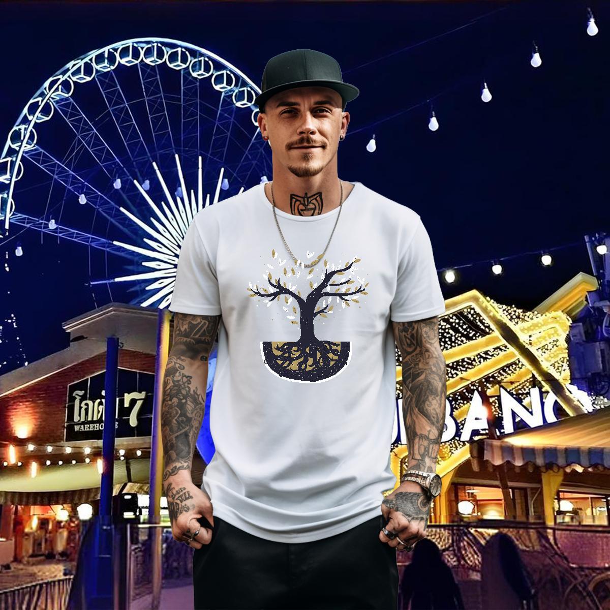 Classic Casual T-Shirts 230g Cotton tree Street Polos Pure Cotton High Quality Men Clothes T-Shirt Custom Big Size