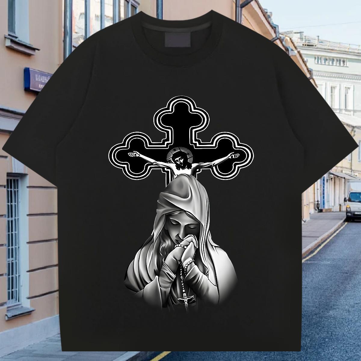 T Shirts Men 100% Cotton 230g cross Street Wear Pure Cotton Floral Print Men Tees Classic Designer Clothings