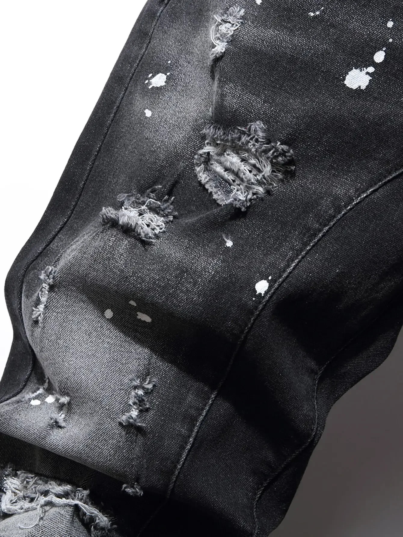 Men Black Skinny Denim Spot Jeans Male Ripped Stretch Fit Slim Trousers Long Pants Streetwear Casual 240806