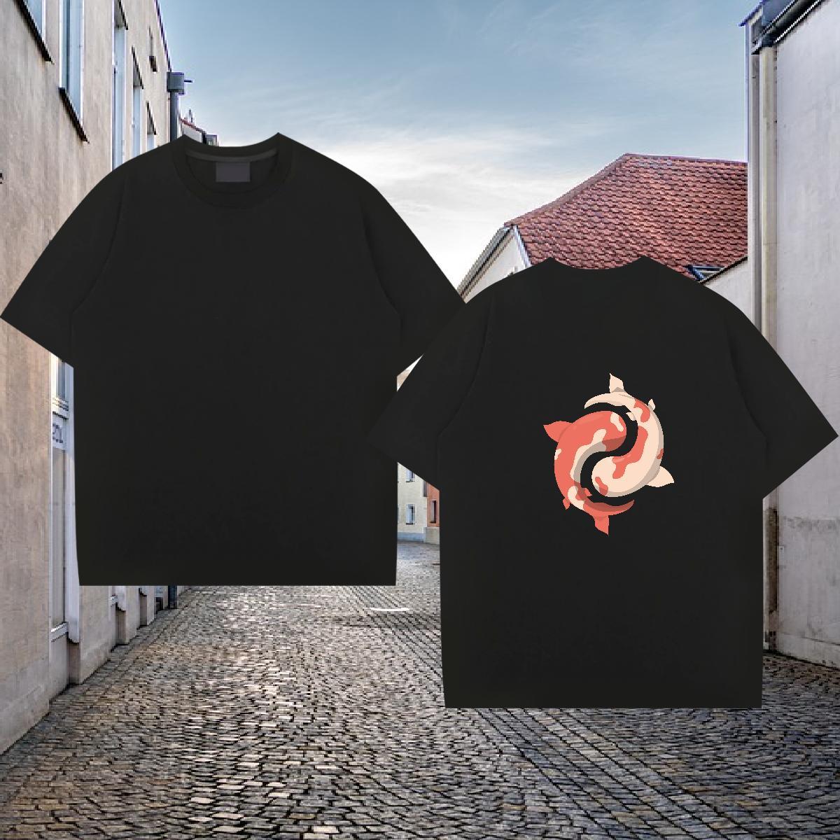 Stylist T-Shirts 230g 100% Cotton fish Outdoor Tee Shirt Breathable Short Sleeve Cool Tshirts DIY Logo Oversized