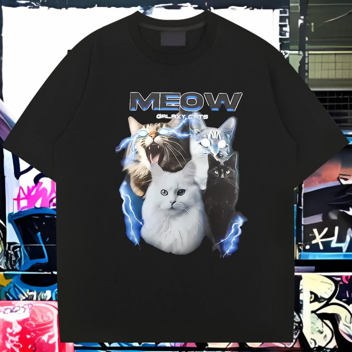 Fashion Casual T-Shirts 230g Pure Cotton cat Street Wear Tops Short Sleeve O-Neck Soft Men Tops Tees Custom Printing