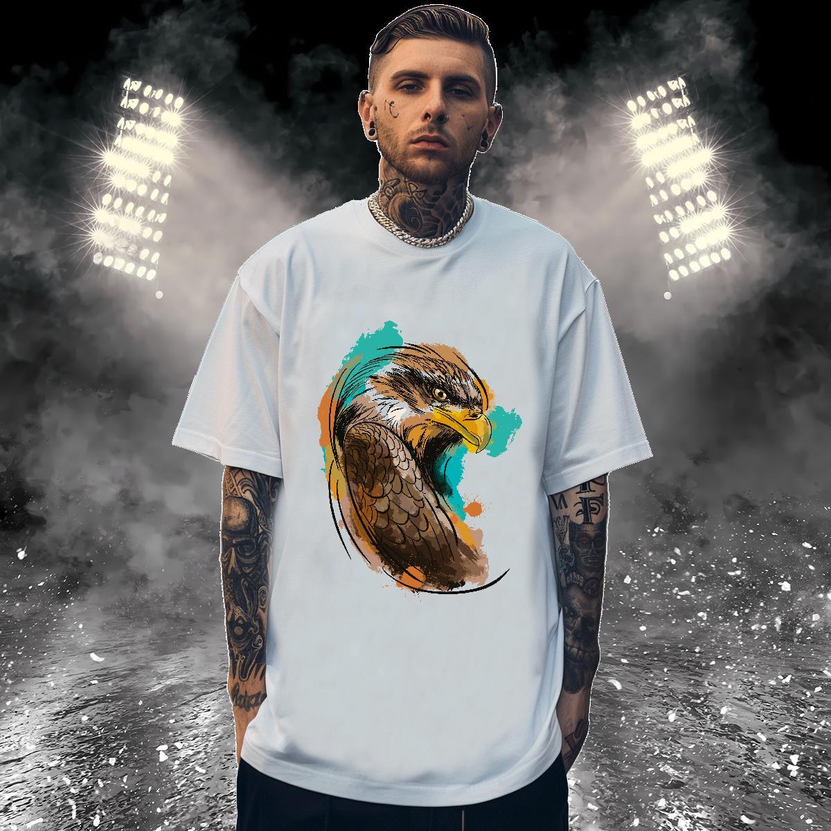 Men T Shirts 230g Pure Cotton eagle Casual Daily Wear Breathable Crew Neck Black White Men Clothes T-Shirt DIY Classic Tops