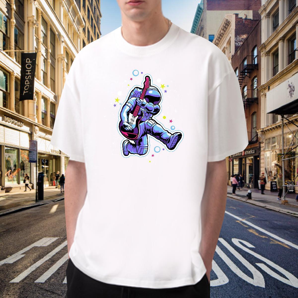 T Shirt For Man 230g Cotton cosmonaut High Street Hip Hop Breathable Short Sleeve DIY Printed Tshirts 2024 New Comfortable Tee Shirt