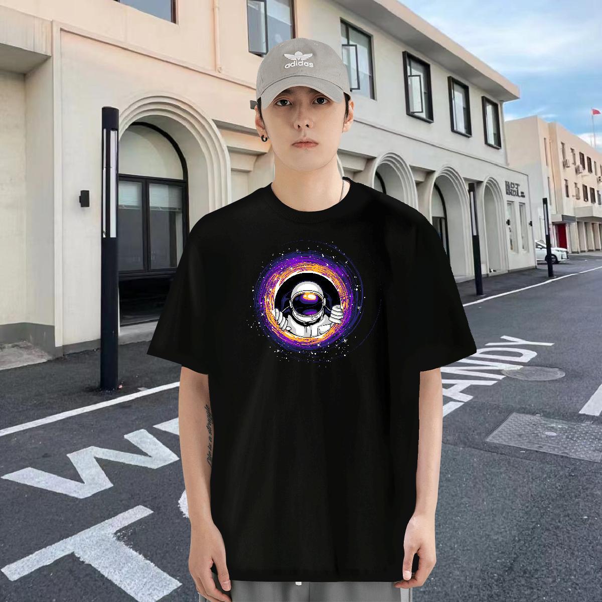 Loose Tshirts 100% Cotton 230g Casual spaceman Plus Size Cartoon Short Sleeve Soft 2024 New T-Shirts Tee Shirt