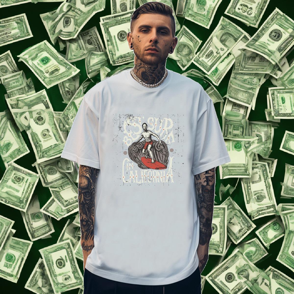 T-Shirts for Men 230g Pure Cotton portrait Daily Wear Crew Neck Floral Print Men Tshirts DIY Loose Fit Polos