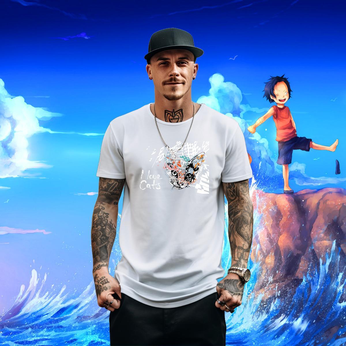 Customized T Shirts Men 100% Cotton 230g cat Street Wear Tees Shirts Breathable Crew Neck Comfortable Mens Tshirts Custom Print Plus Size