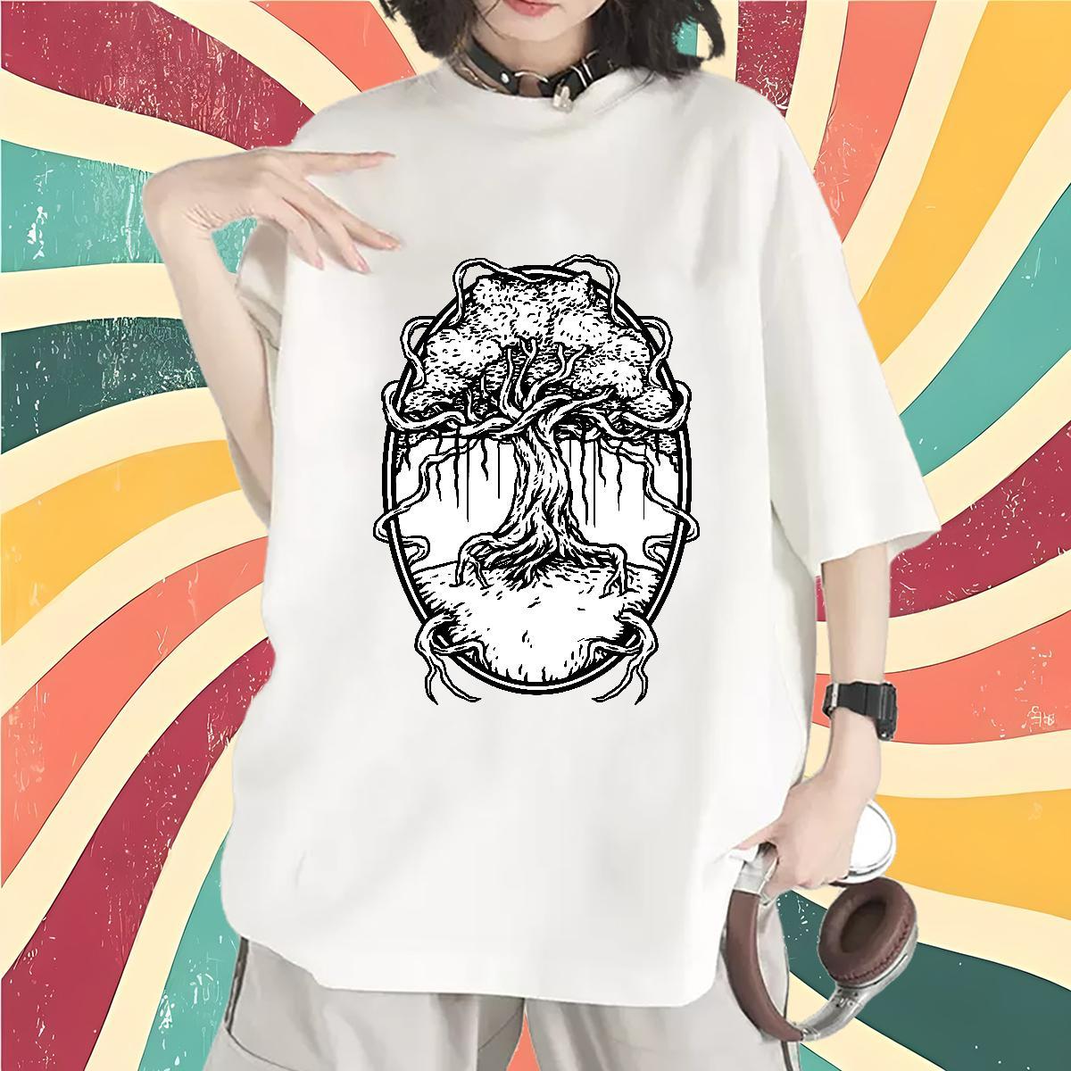 Wholesale Woman T Shirts Crew Neck Women Tees Anime Print tree Casual 230g Cotton New Arrival Top Shirts