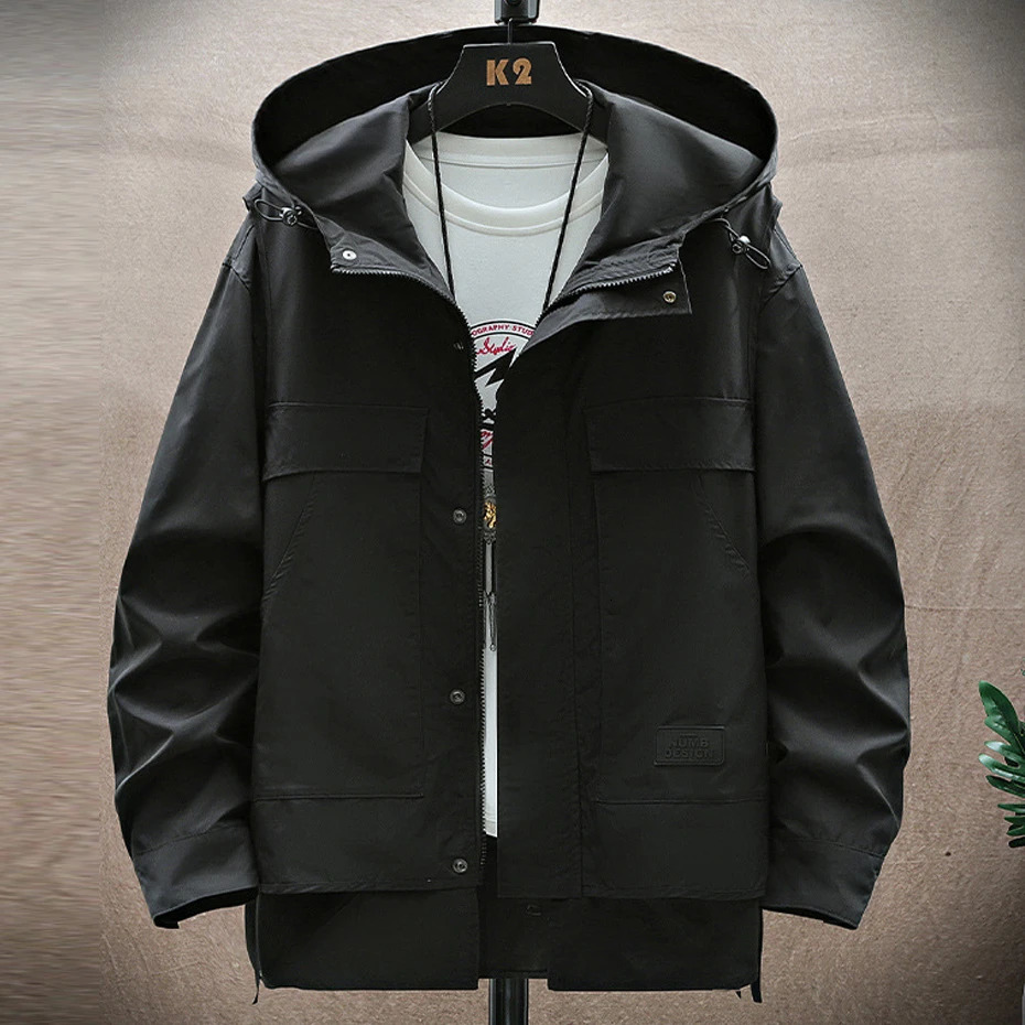 Vintage Windbreak Jacket Men Hooded Coat Plus Fashion Casual Solid Color Jackets Big Size 7Xl Coats Male 240806