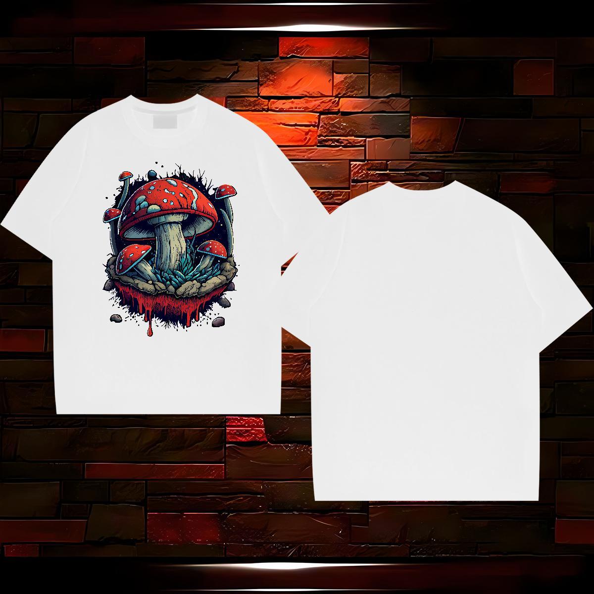 Fashion Casual Man T Shirts 230g Pure Cotton mushroom High Street Hip Hop Tees Shirts Breathable Crew Neck Loose Fit Mens Tshirts DIY Printed