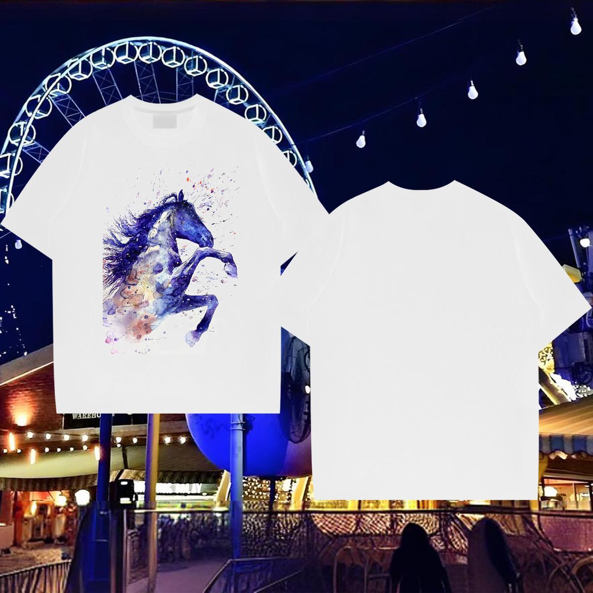 New T Shirts Men 230g 100% Cotton horse Summer Casual Clothes Short Sleeve Soft Classic Men Tees Custom Anime