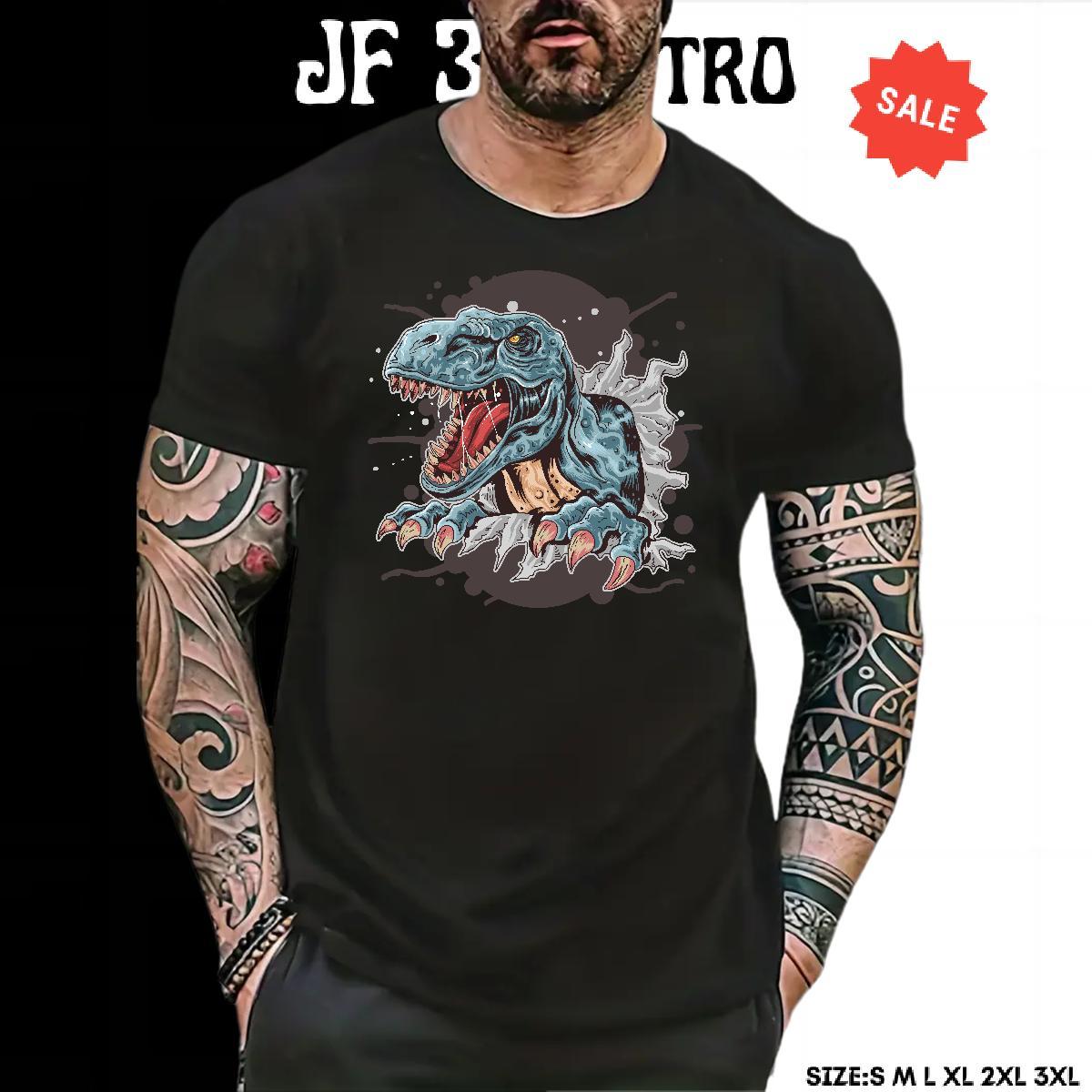 Comfortable Men Clothes T-Shirt 230g Cotton dinosaur Mens T Shirts Daily Outfit Short Sleeve Soft Cartoon Print Classic Top Tees