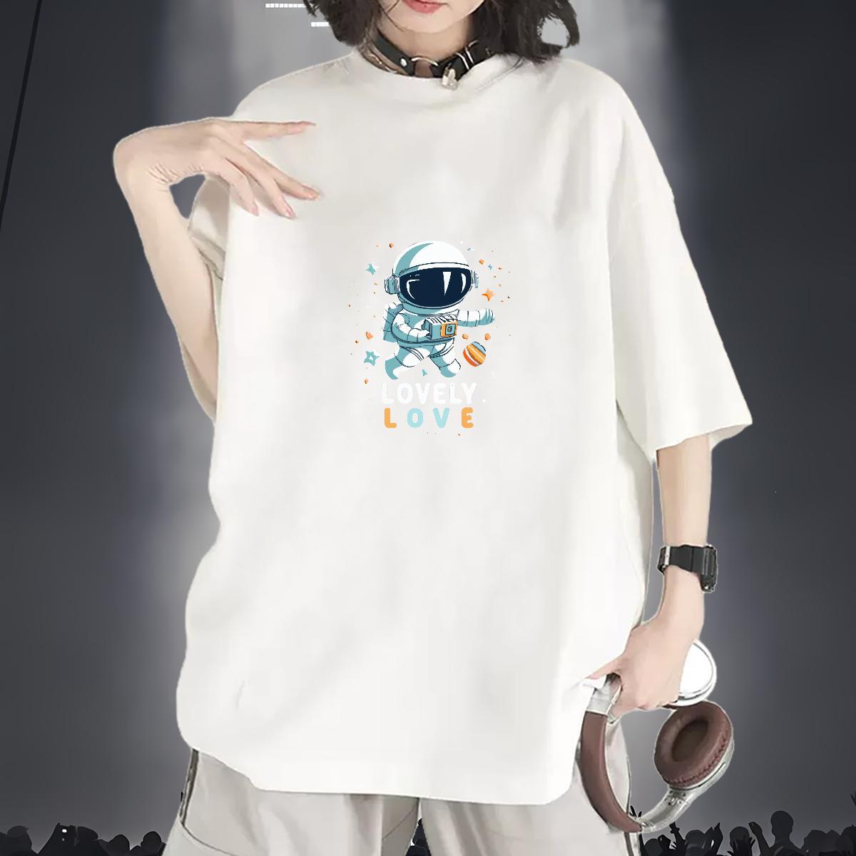 Lady Womens T Shirts Breathable Short Sleeve Unisex Tshirts Plus Size Custom spaceman Outdoor 230g 100% Cotton 2024 Casual Polos