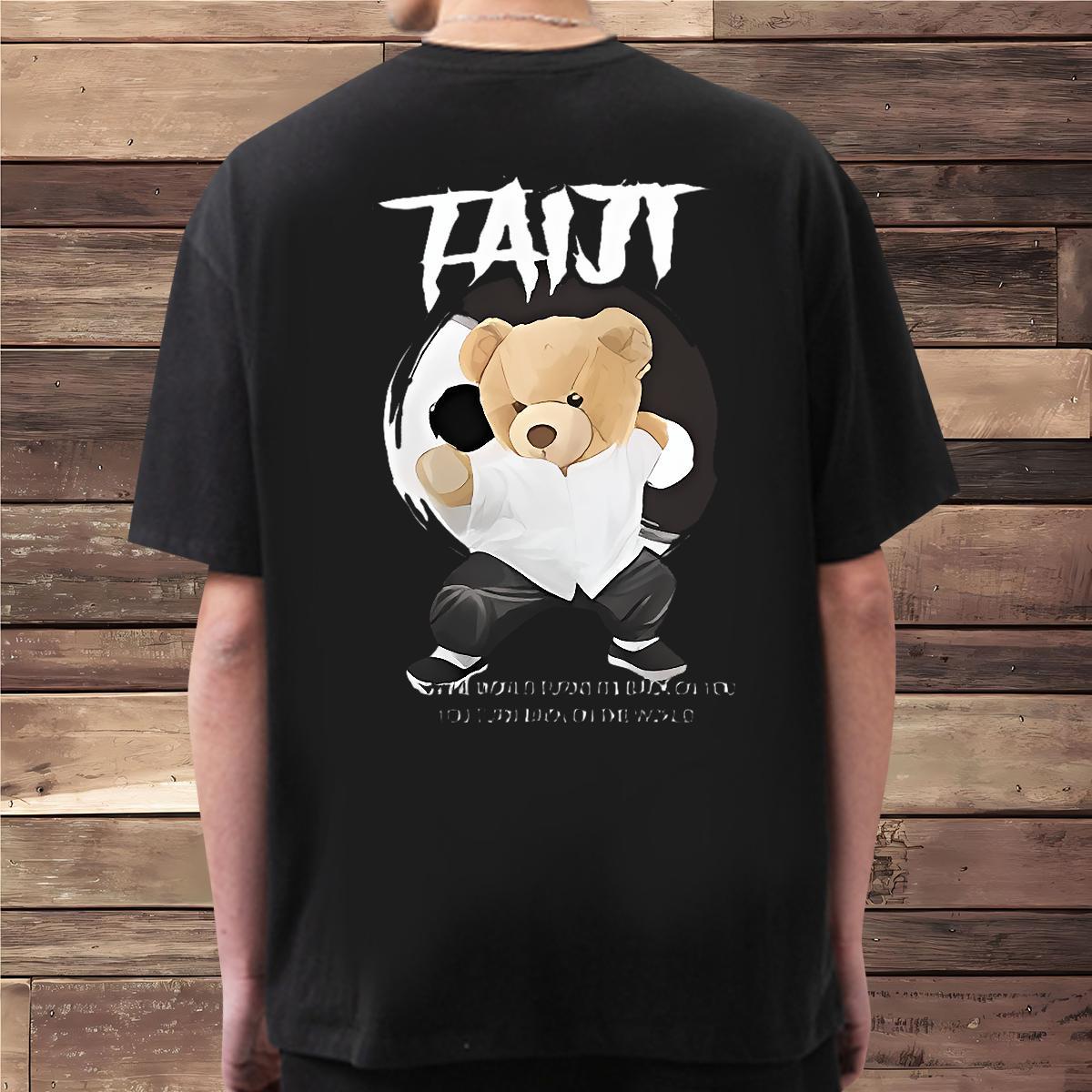 Classic Casual Man T Shirts 230g Cotton bear Anime Printing Street Tee Shirt Pure Cotton Comfortable Men Clothes T-Shirt Floral Print