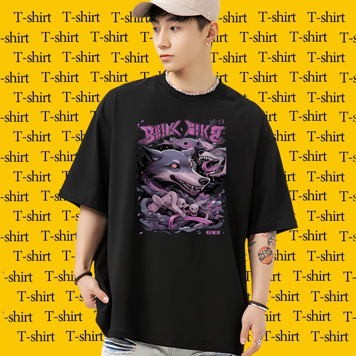Free Shipping Mens T Shirts 230g Pure Cotton wolf Daily Outfit Top Tees Crew Neck Breathable Cool Men Tops Tees Plus Size Custom