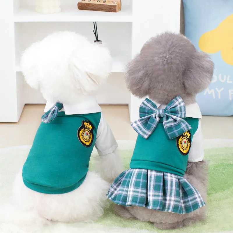 Preppy Style Dogs Clothes Couples Dress Dog T-Shirt Skirt For Puppy Kitten Clothing Poodle Chihuahua Costumes Pet Apparel Y240806 H260130