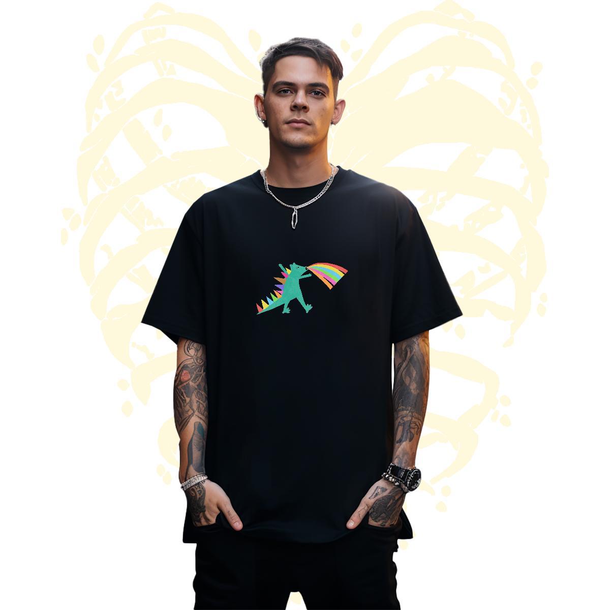 TOP Quality Men Tees 230g Pure Cotton dinosaur T shirt Anime Printing Street Breathable Crew Neck Plus Size Cartoon Wholesale Clothes