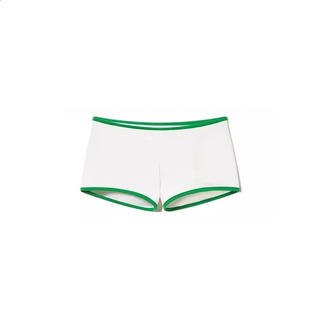 White Green Contrasting colors Print T-Shirt Brazils aesthetics Low Waisted Flat Shorts Casual Suit Women Y2K 240806