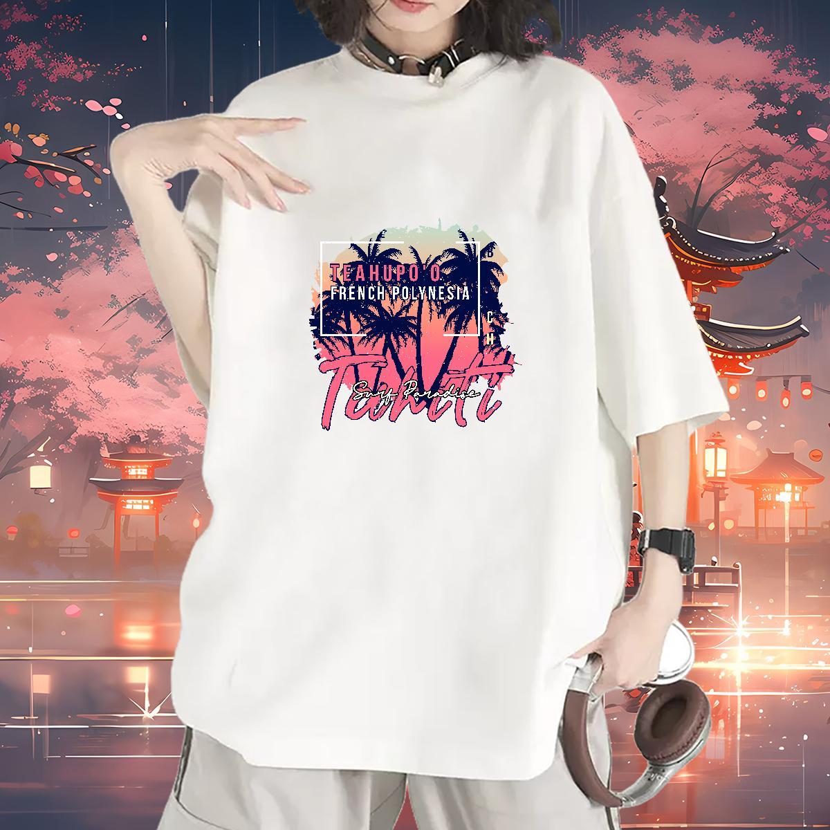 Lady T Shirts Women Breathable Short Sleeve Lady T shirt Custom Print Oversized tree High Street Hip Hop 230g Cotton Fashion Tops Tees