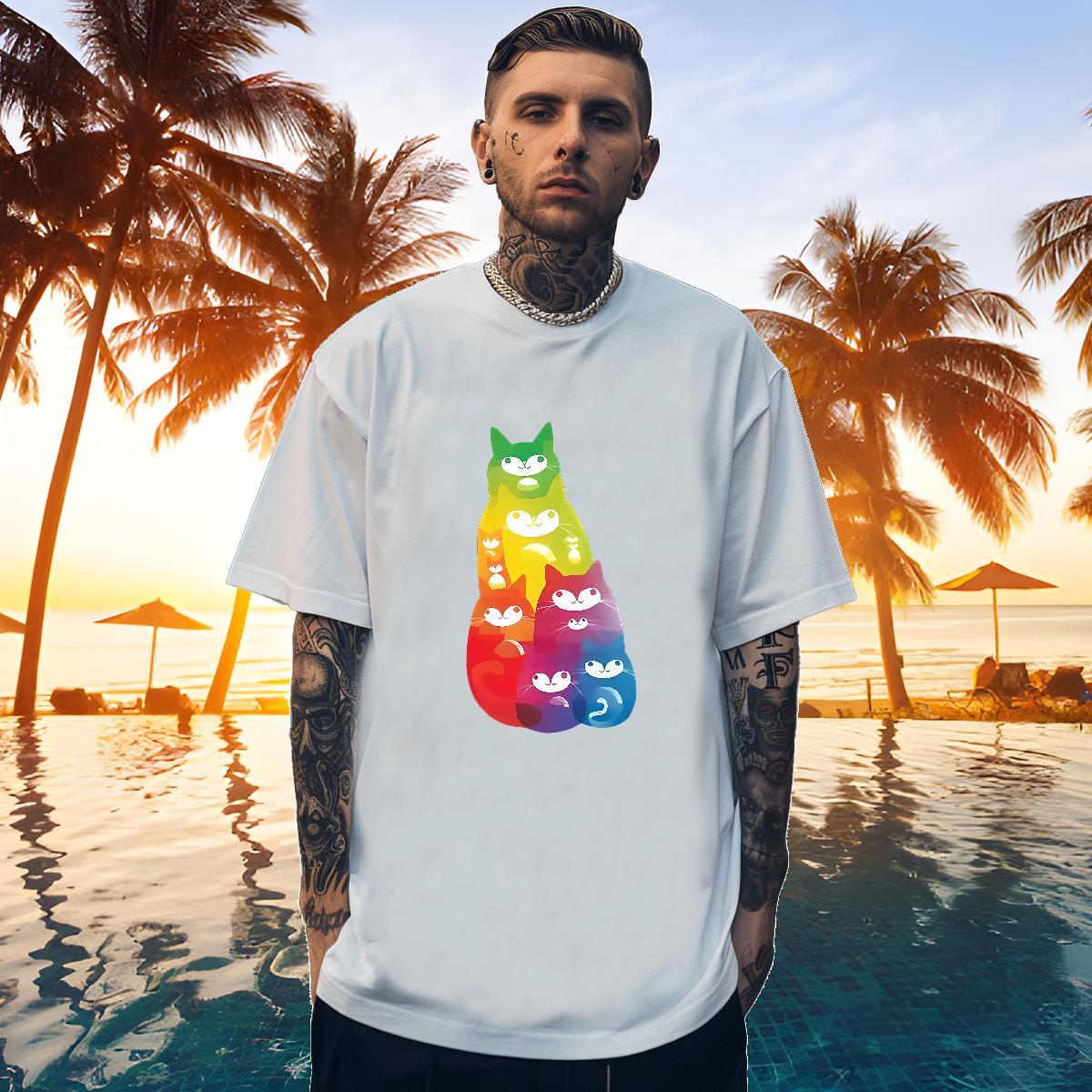 Popular Tshirts 230g Cotton cat T Shirts Men Casual Daily Wear Crew Neck Breathable Custom Printed New Arrival Clothings