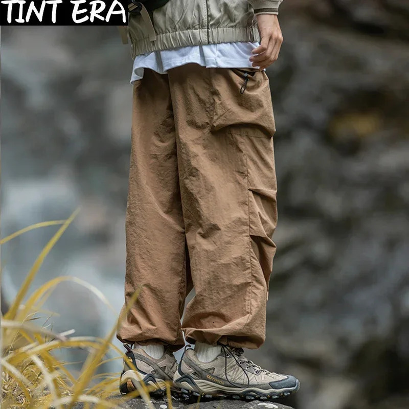 TINT ERA Parachute Cargo Pants Men Oversize Outdoor Casual Trousers Male Waterproof Man Japanese Streetwear Hip Hop 240806
