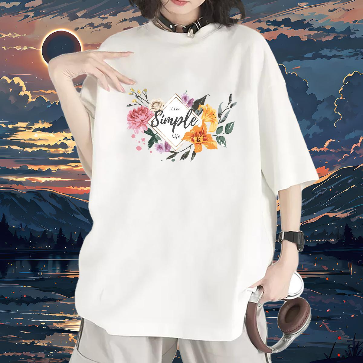 Unisex T Shirts Women Short sleeve Soft Couples T Shirts Plus Size Custom flower Sport 230g Pure Cotton Fashion Tops