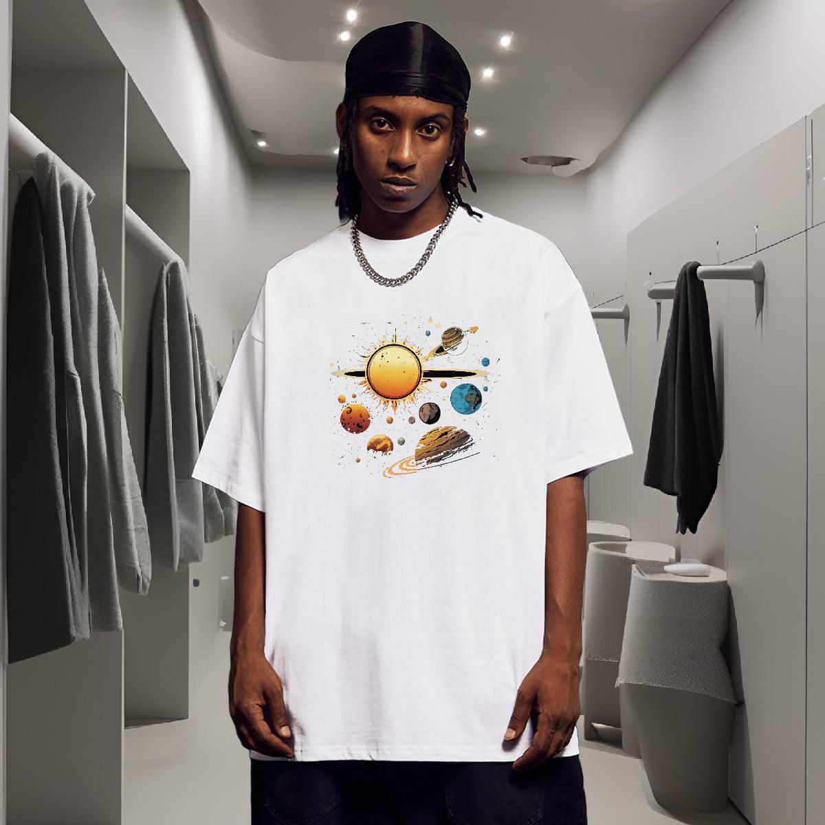 T shirt 100% Cotton 230g planet Casual Beach Crew Neck DIY Printed Men Tshirts 2024 Popular Tops Shirt