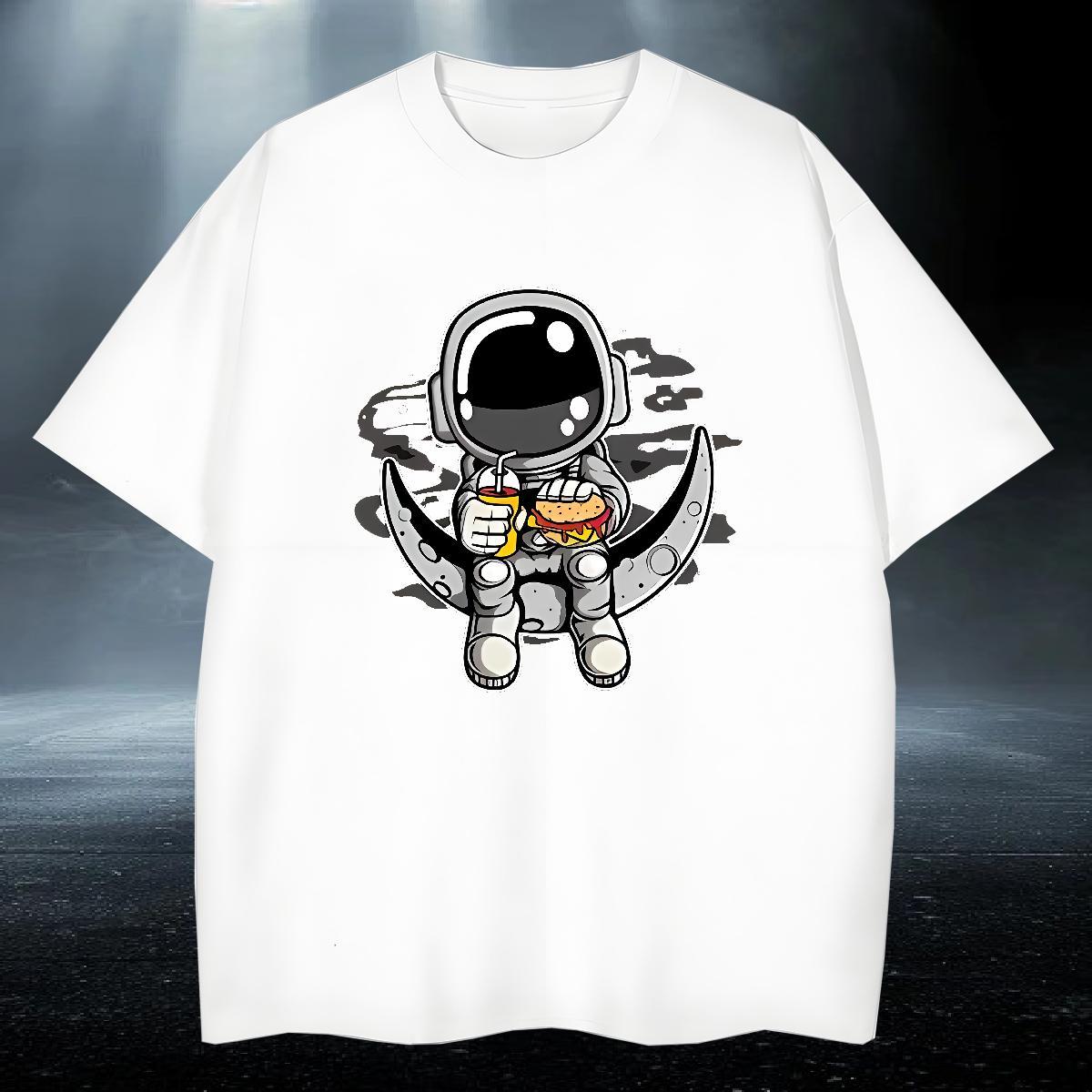 Cool Design Men Tshirts 230g Pure Cotton Sport spaceman DIY Printed Breathable Crew Neck Casual New T Shirts Men Tops Tees