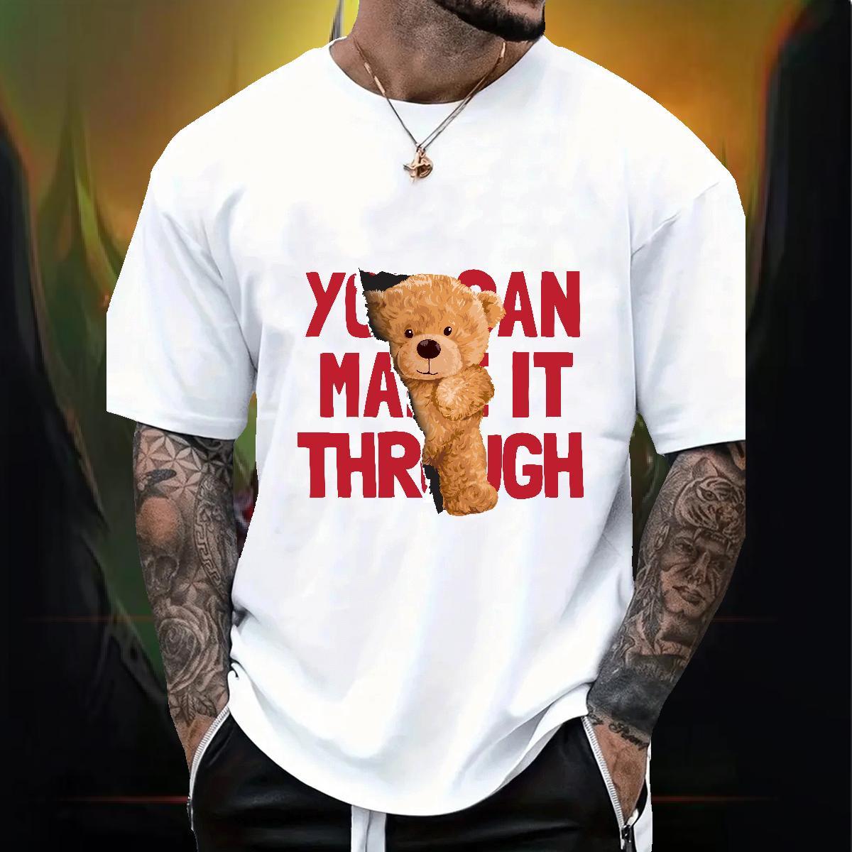New T-Shirts for Men 230g 100% Cotton bear Hip Hop Street Clothes Breathable Soft Loose Couples T Shirts Oversized 4XL