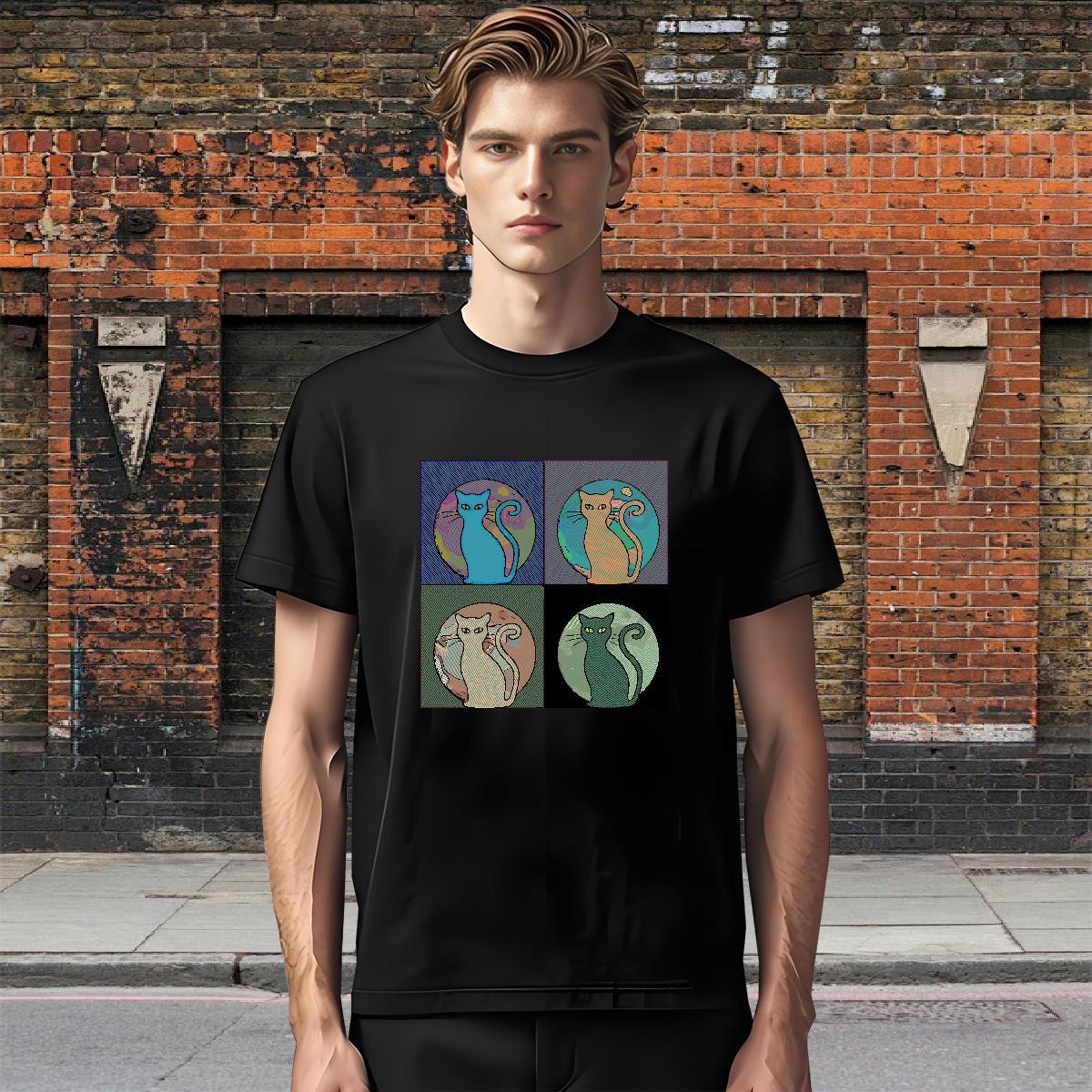 Loose Fit Tshirts 230g Cotton cat T Shirts Men Street Wear Short Sleeve O-Neck Custom Printing Fashion New Tops