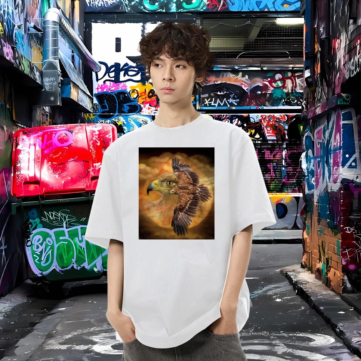 Fashion New Men T Shirts 230g Cotton eagle Summer Casual Top Tees O Neck Short Sleeves Cool Men Clothes T-Shirt Oversized 4XL