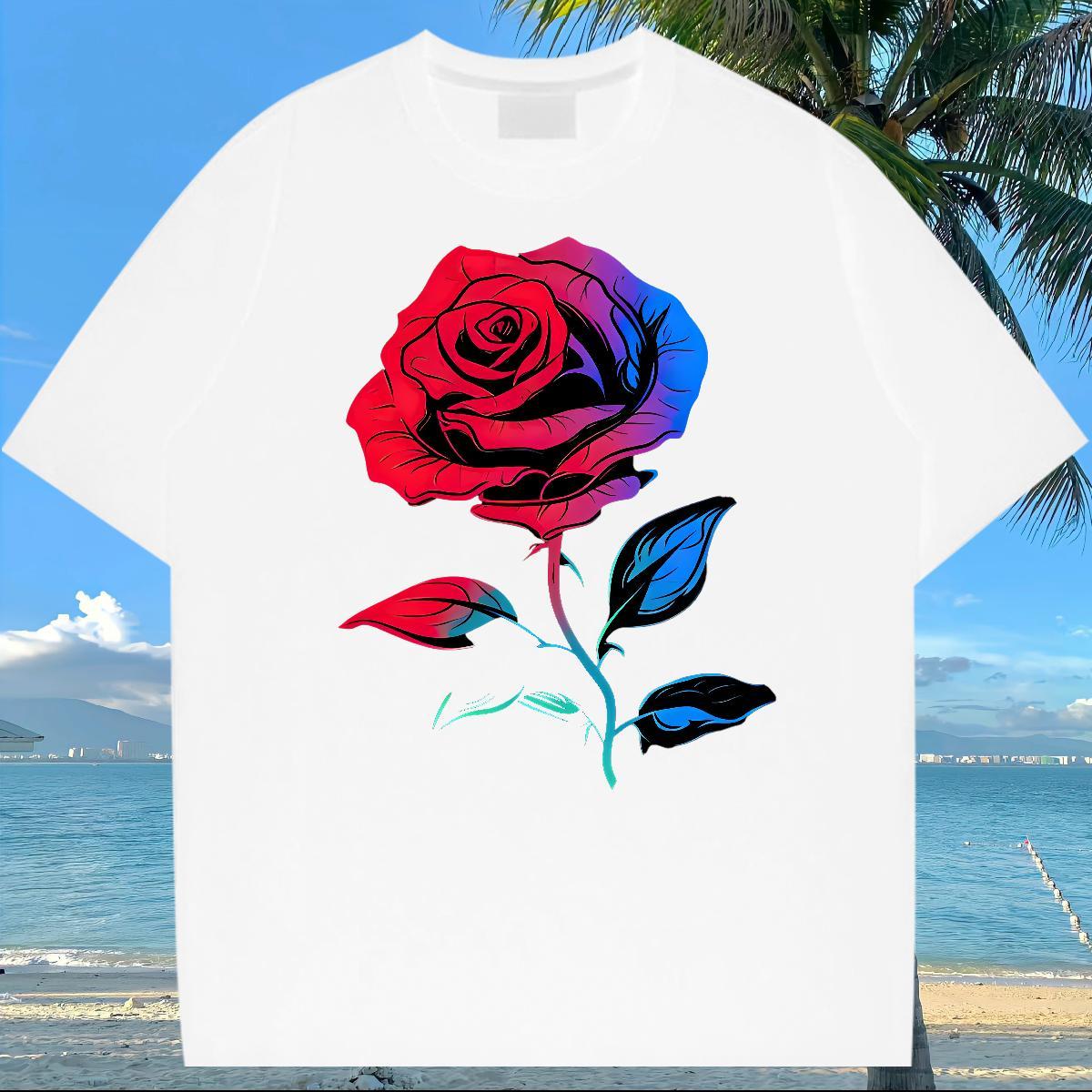 2024 New T-Shirts 230g Cotton flower Hip Hop Polos Breathable Crew Neck Brand Men Tees Black White