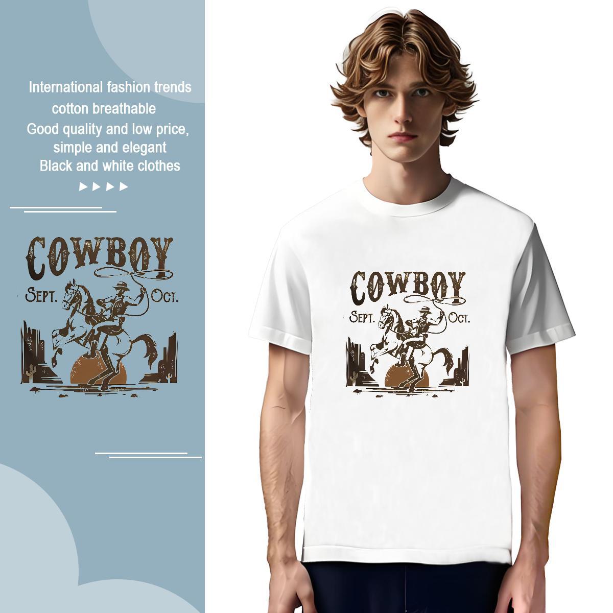 T-Shirts 100% Cotton 230g horse Street Wear Round Neck Short Sleeve Black White Men Clothes T-Shirt DIY Brand Tops Shirt