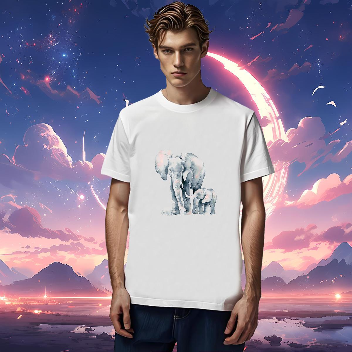 T shirt 230g Pure Cotton Elephant Beach Breathable Short Sleeve Custom Big Size Couples T Shirts Fashion Unisex Tee Shirt