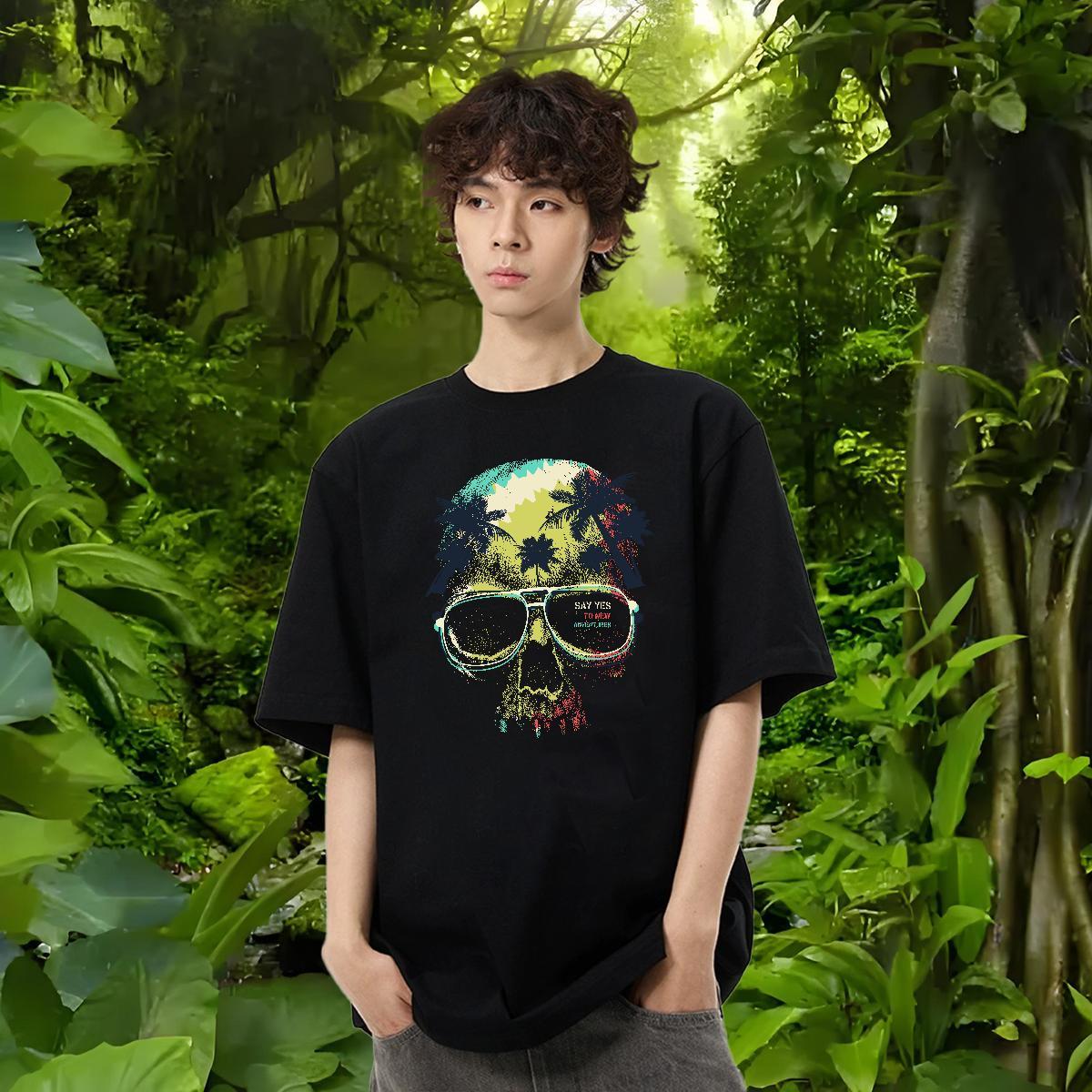 2024 Men T Shirts 230g Cotton tree Daily Outfit Top Tees Breathable Crew Neck Soft Men Tops Tees Custom Printed