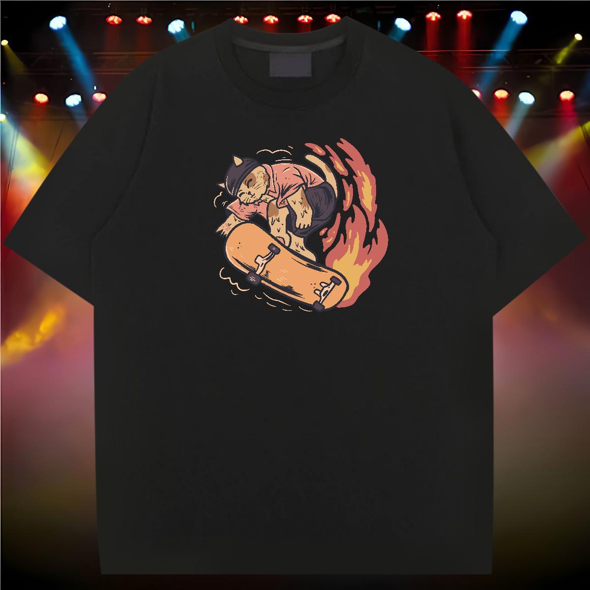 Wholesale T-Shirts for Men 230g Pure Cotton cat Outdoor Clothes Crew Neck Brand Couples T Shirts Anime