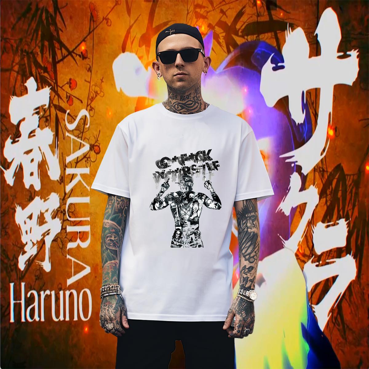 Men T Shirts 230g Pure Cotton painting High Street Hip Hop O Neck Short Sleeves Anime Mens Tshirts 2024 Summer Unisex Top Tees