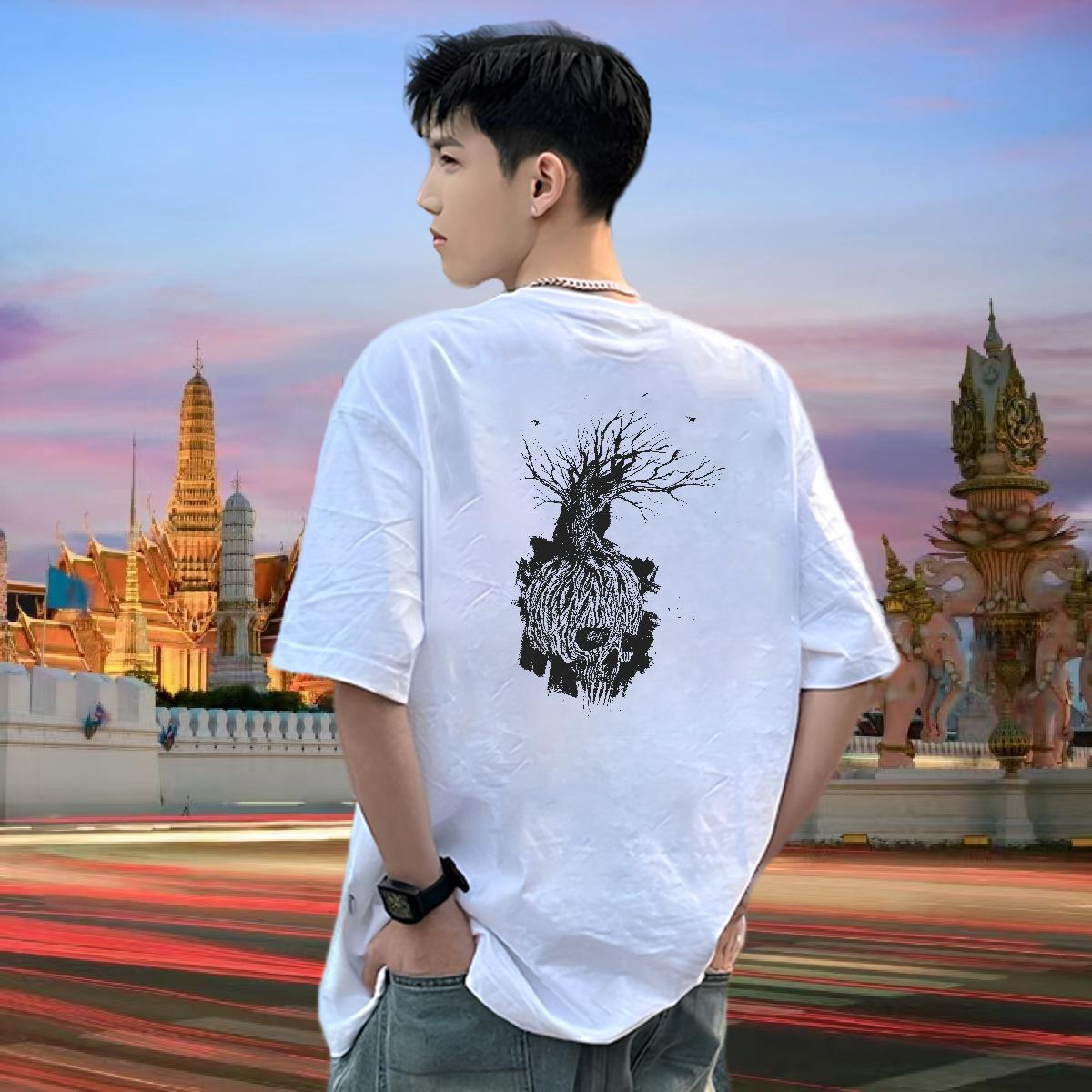 New T Shirts Men 230g 100% Cotton tree Daily Wear Tops Breathable Cool Design Men Tshirts Asian Size