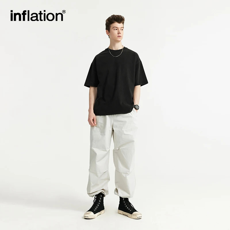 INFLATION Garment Dyed Mens Cotton Cargo Joggers Trendy Minimalist Washed Pants Male Trousers Plus Size 240806