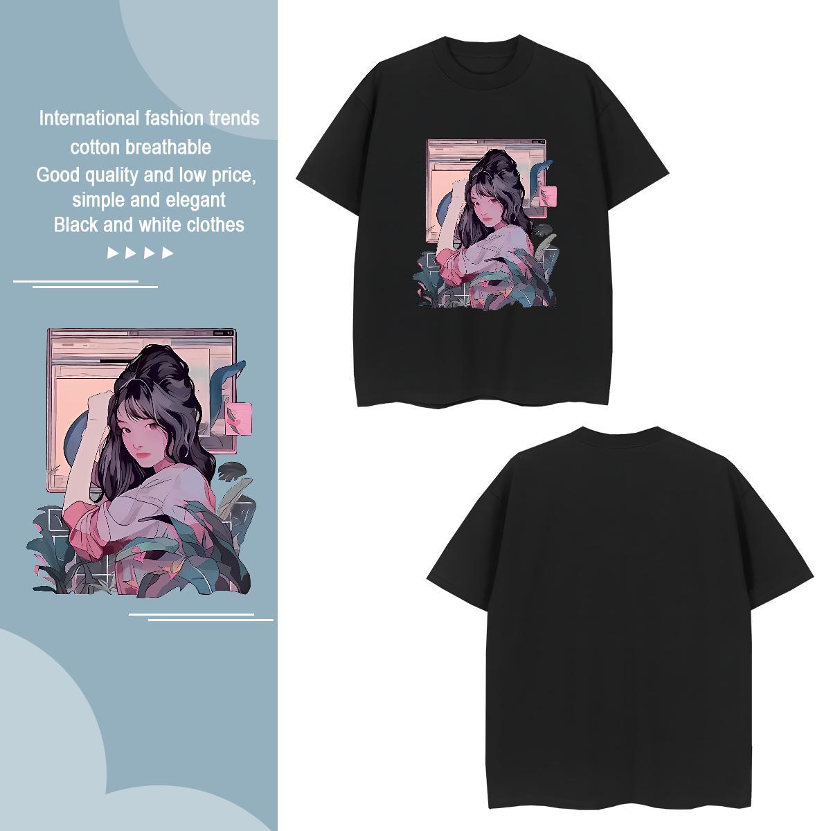 T Shirt For Man 230g 100% Cotton portrait Daily Outfit O Neck Short Sleeves Plus Size Cartoon Men Tops Tees Brand Cool Polos