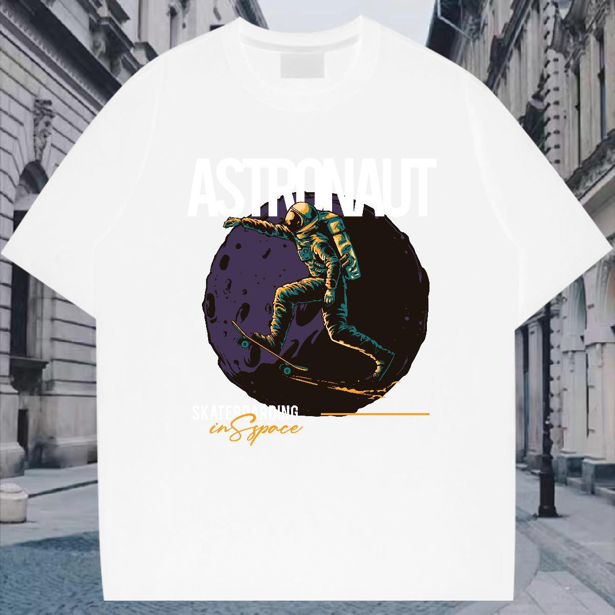 T-Shirts for Men 100% Cotton 230g spaceman Casual Beach Breathable Short Sleeve Cartoon Print Men Clothes T-Shirt New Arrival Soft Wear