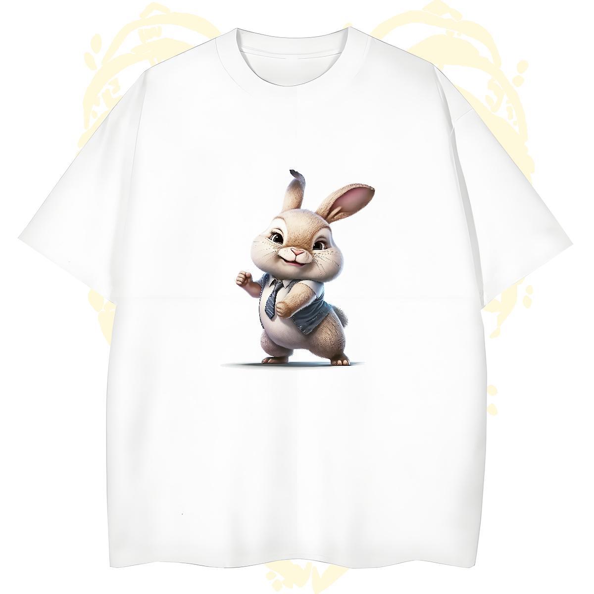 Soft Men Tshirts 230g Pure Cotton rabbit Man T Shirts High Street Hip Hop Breathable Crew Neck Skull 2024 Polos